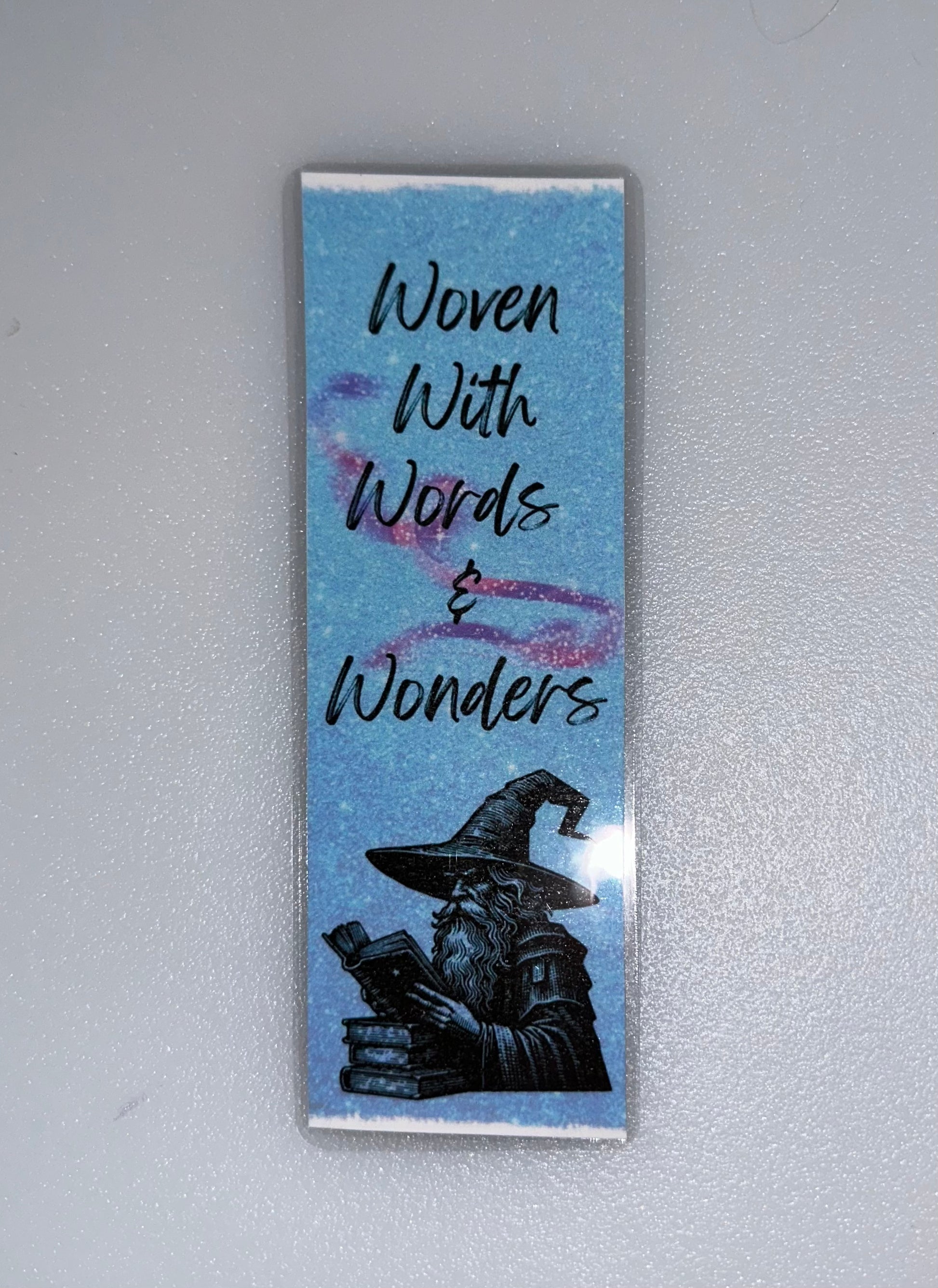 Sparkling wizard bookmark - “Woven with Words & Wonders”