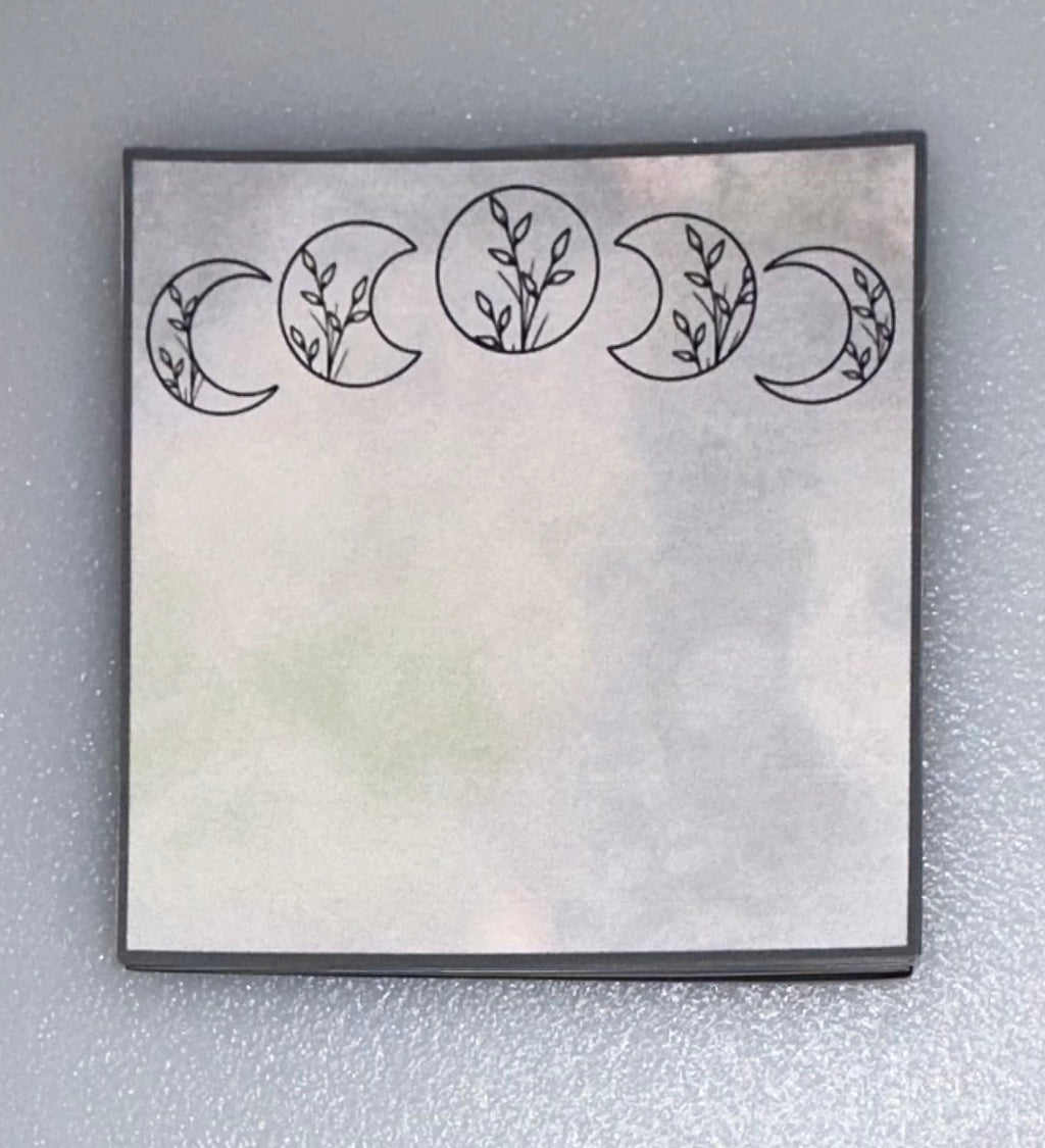Matching mini notepad with crescent moons and leaves